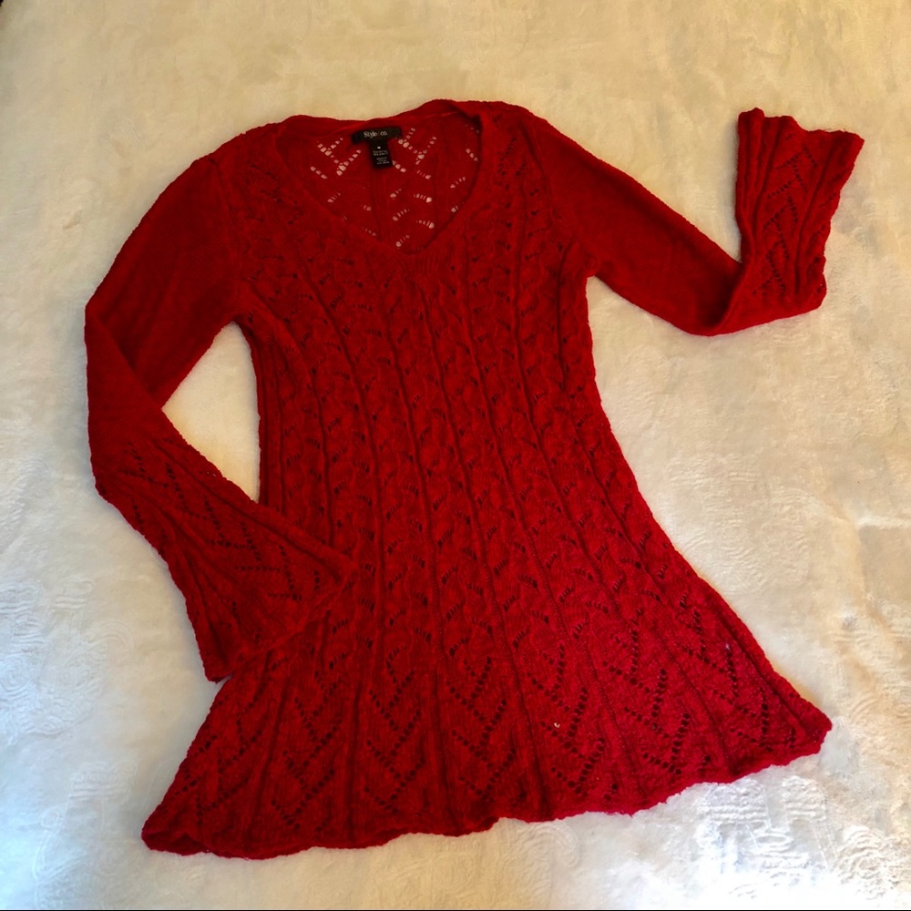 Pointelle Sweater with Slight Bell Sleeves